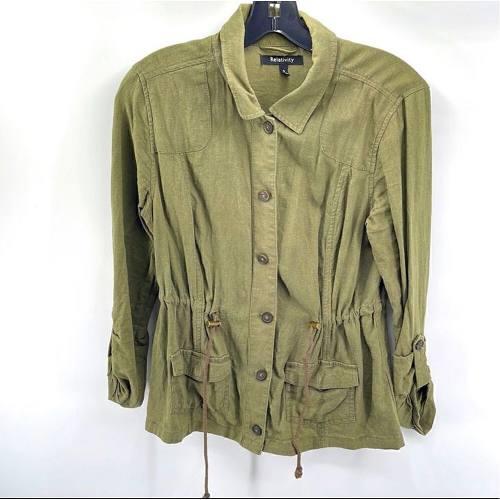 Relativity Women's Button Down Long Sleeves Field Jacket medium linen anorak